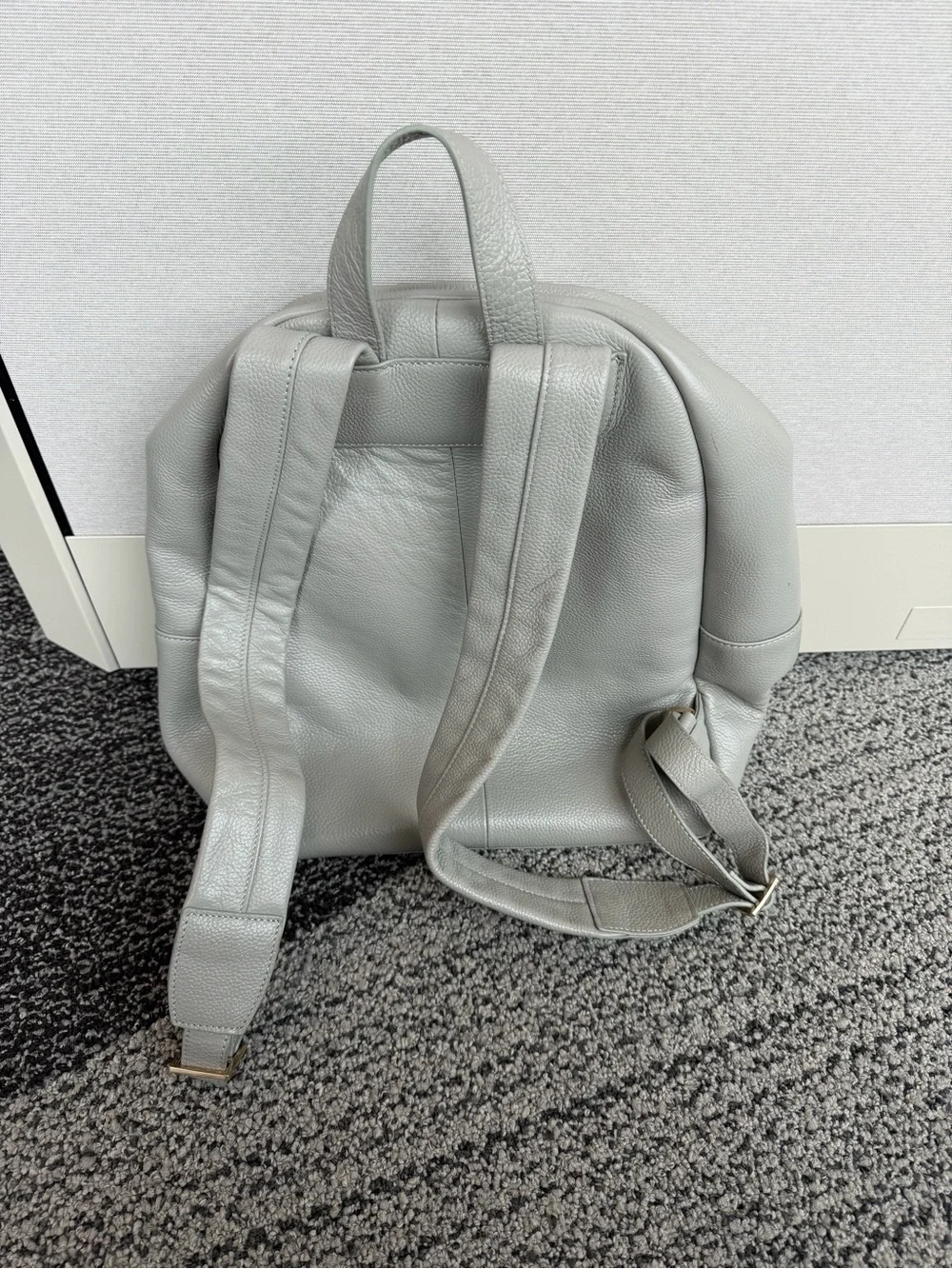Light Gray Pleather Backpack - Minimal Women's Bag